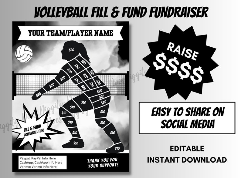 EDITABLE VOLLEYBALL Fill in Fundraiser Template Volleyball Etsy