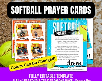 Softball Prayer Cards for Your Team's Strength and Spirit! , Softball Spirit Team Support, Printable Prayer Athletic Cards