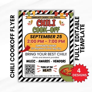 Bearbeitbarer CHILI COOKOFF Flyer, anpassbares Herbstveranstaltungsplakat, Herbst-Canva-Vorlage für Kirchen, Schulen und Gemeinschaftsveranstaltungen