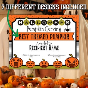 Halloween PUMPKIN CARVING Award Certificates - Fully Editable, Fun ...