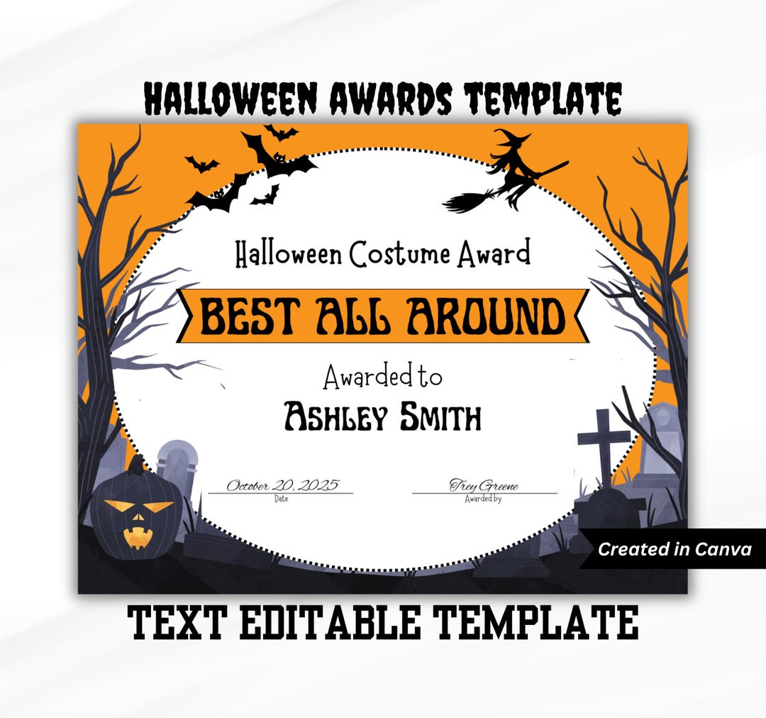 Halloween Costume Award Certificates Best Costume, Scariest, Most Creative Digital Download ...