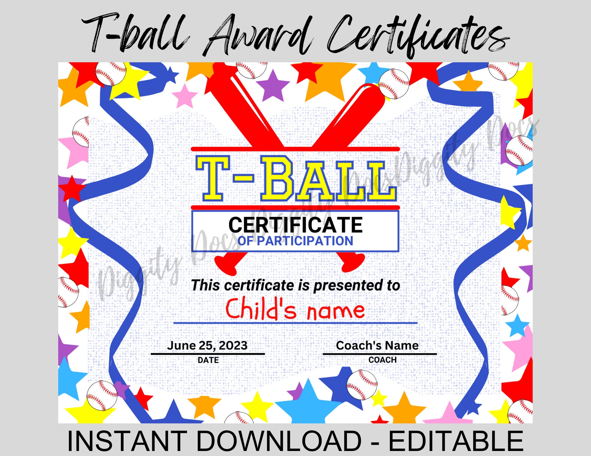 Editable T ball Certificate Awards - Il Fullxfull.5012820696 26rv