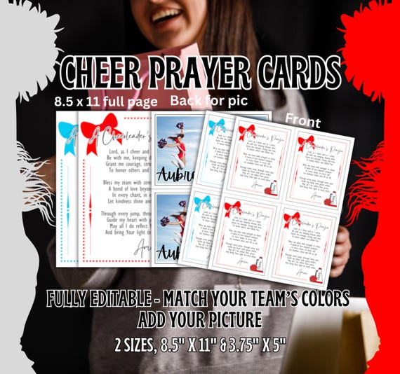 EDITABLE Cheer Prayer Cards – Christian Athlete Gift Tags, Bag Tags, and Competition Keepsakes for Cheerleaders, Quotes, Goodie Bags Tags