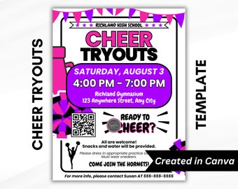 EDITABLE CHEER TRYOUT Flyer for High School or Competitive Cheer, Fully Editable Cheerleading Template, Cheer Comp, Cheer Elite Squad