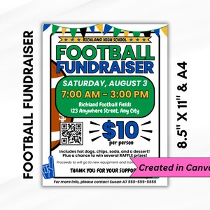 FOOTBALL FUNDRAISER TEMPLATE Flyer, All elements editable, Event Raffle, Fundraiser Sheet, Pee Wee Football, Youth football Fundraiser