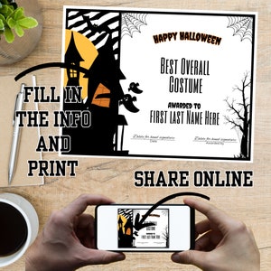 Halloween Costume Award Certificates Best Costume, Scariest, Most Creative Digital Download ...