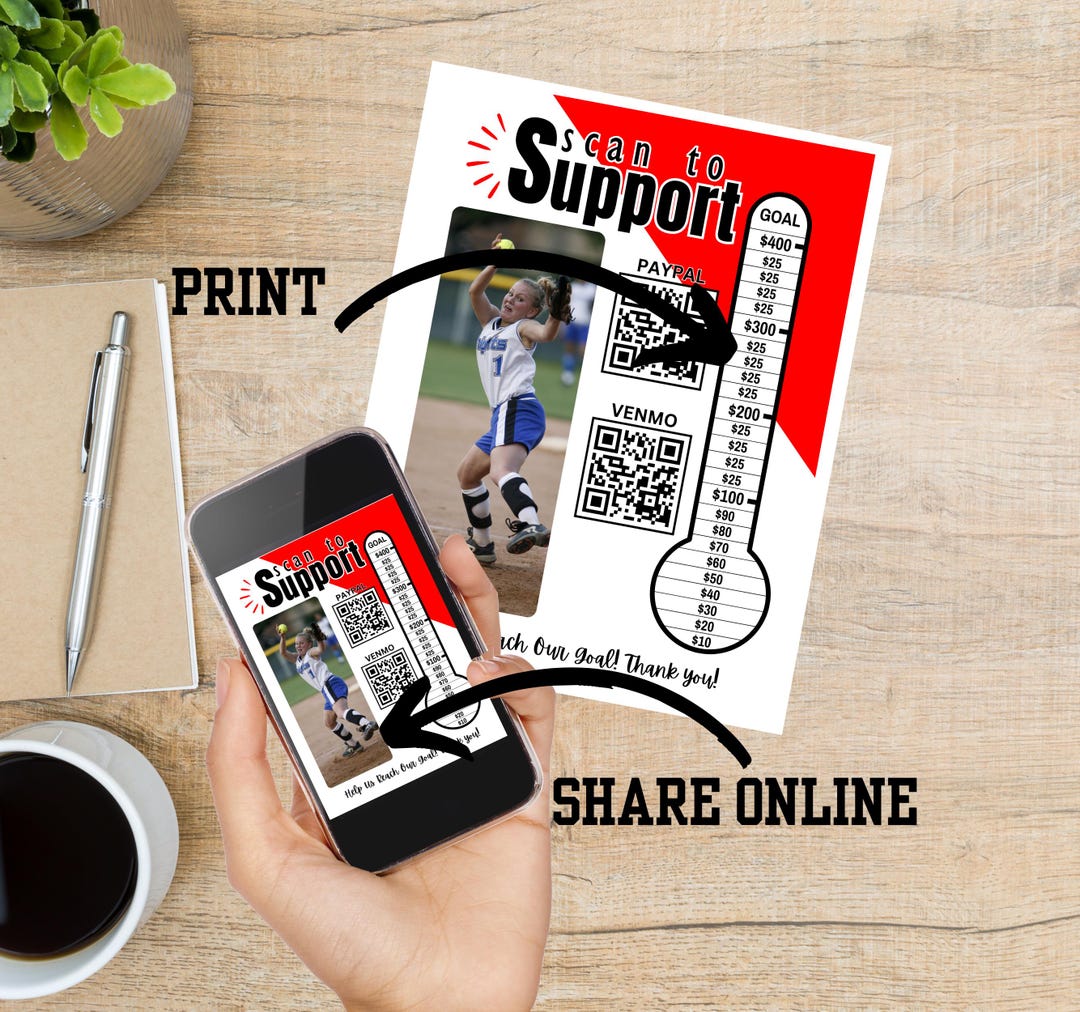 Softball Fundraiser QR Code, Meter Fundraising, Printable 11" X 8.5 ...