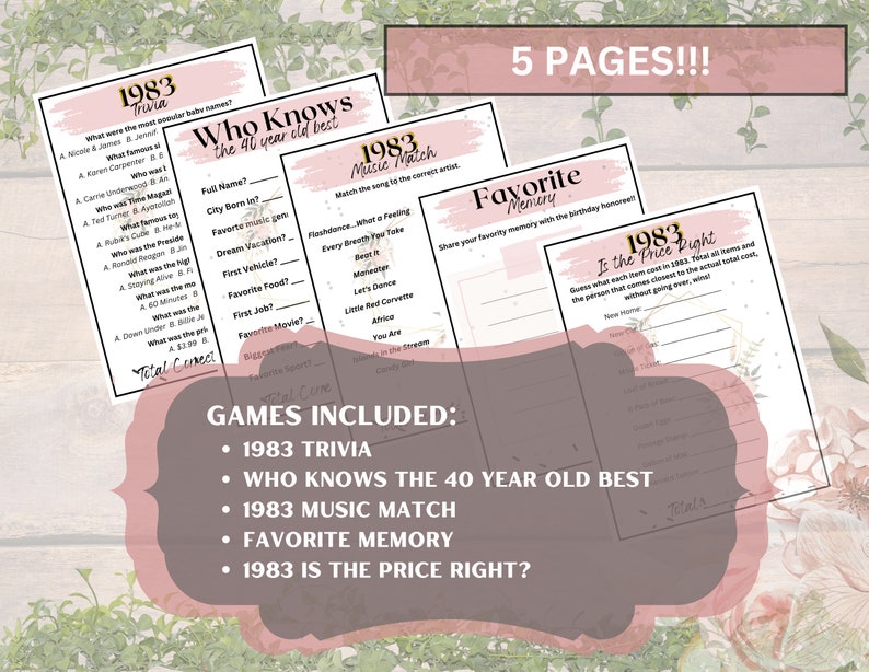 Floral Printable 40th Birthday Party Games Woman's 40th - Etsy
