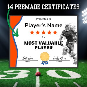 Football Award Certificates EDITABLE |  Football Awards | End of Year Awards | Participation Awards | Football MVP Award | Youth Football