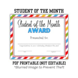 STUDENT of the MONTH Certificate - School Award Printable PDF | School Recognition Award | Colorful School Award | Super Star