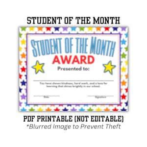 STUDENT of the MONTH Certificate - School Award Printable PDF | School Recognition Award | Colorful School Award | Super Star