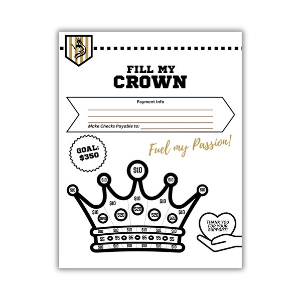 Fill My CROWN Fundraiser | High School Prom | Pageant | King | Queen | Printable 8.5" x 11" | Color-In Donation Spots | Instant Download |