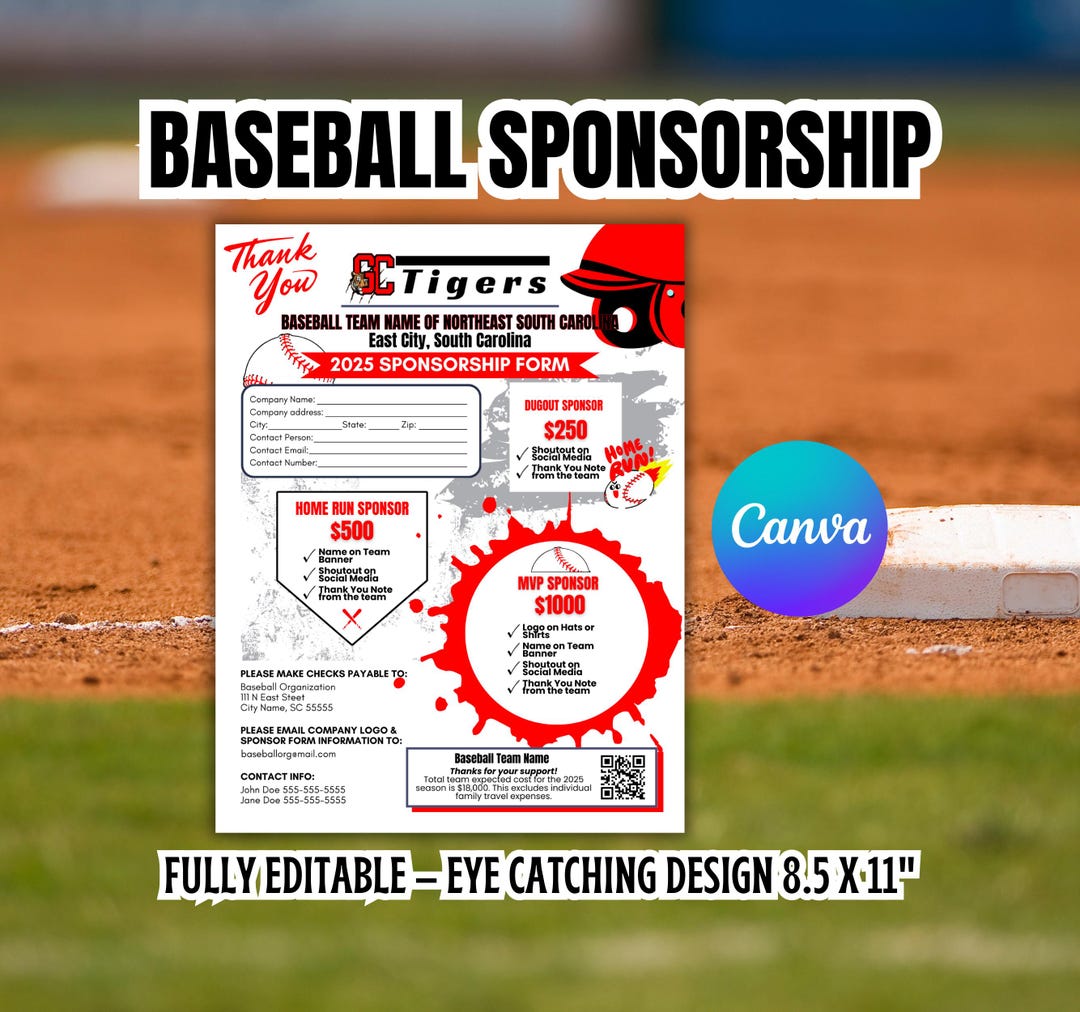 Baseball Sponsorship Flyer Template Sponsor My Season Editable Canva