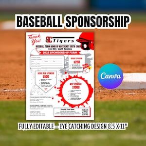 Baseball Sponsorship Flyer Template, Sponsor My Season, Editable Canva Fundraiser Form, Teams, Schools, AAU & Leagues, Sports Sponsor Sheet