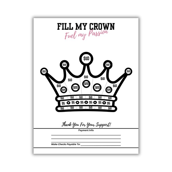 Fill My CROWN Fundraiser | High School Prom | Pageant | King | Queen | Printable 8.5" x 11" | Color-In Donation Spots | Instant Download |