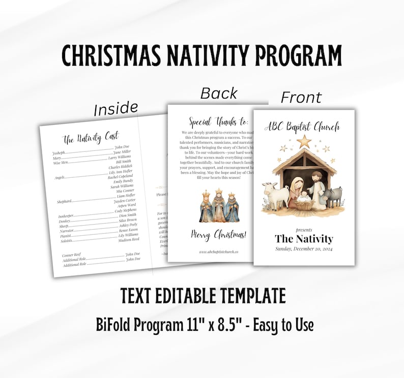 Christmas Nativity Play Program Template, the First Christmas, Perfect ...