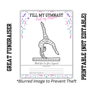 FILL MY GYMNAST Fundraiser | Printable 8.5&quot; x 11&quot; | Color-In Donation Spots | Instant Download | Team Fundraising | gymnastics | squad