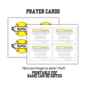 Tarjetas de oración de softbol para la fortaleza y el espíritu de su equipo, apoyo al espíritu del equipo de softbol, tarjetas de oración atléticas imprimibles, 5" x 3.5"