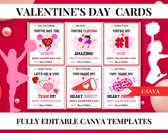 Editable Cheer Valentine’s Day Cards for Students, Printable Sports-Themed Classroom Exchange, School Holiday Party Instant Digital Download