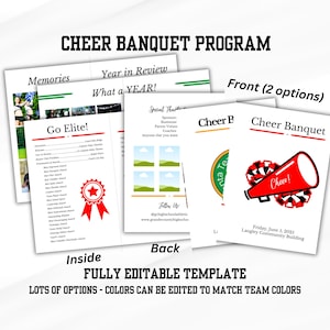 Cheer Banquet Program Template, End of Season, Great for Schools, Teams, and Rec., End of Year Cheerleader Party, Bifold Brochure with Pics