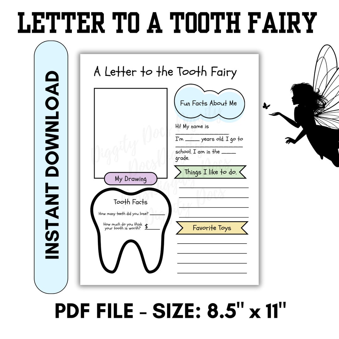 Letter to the Tooth Fairy PDF Printable Instant Download Tooth Fairy Note Kids Keepsake Dental