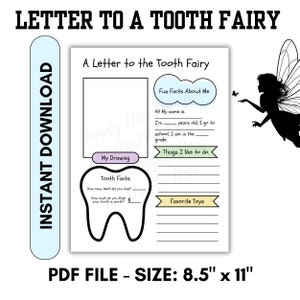 Carta al Hada de los Dientes PDF imprimible / Descarga instantánea / Nota del Hada de los Dientes / Recuerdo de los niños / Hito dental / Pérdida de dientes