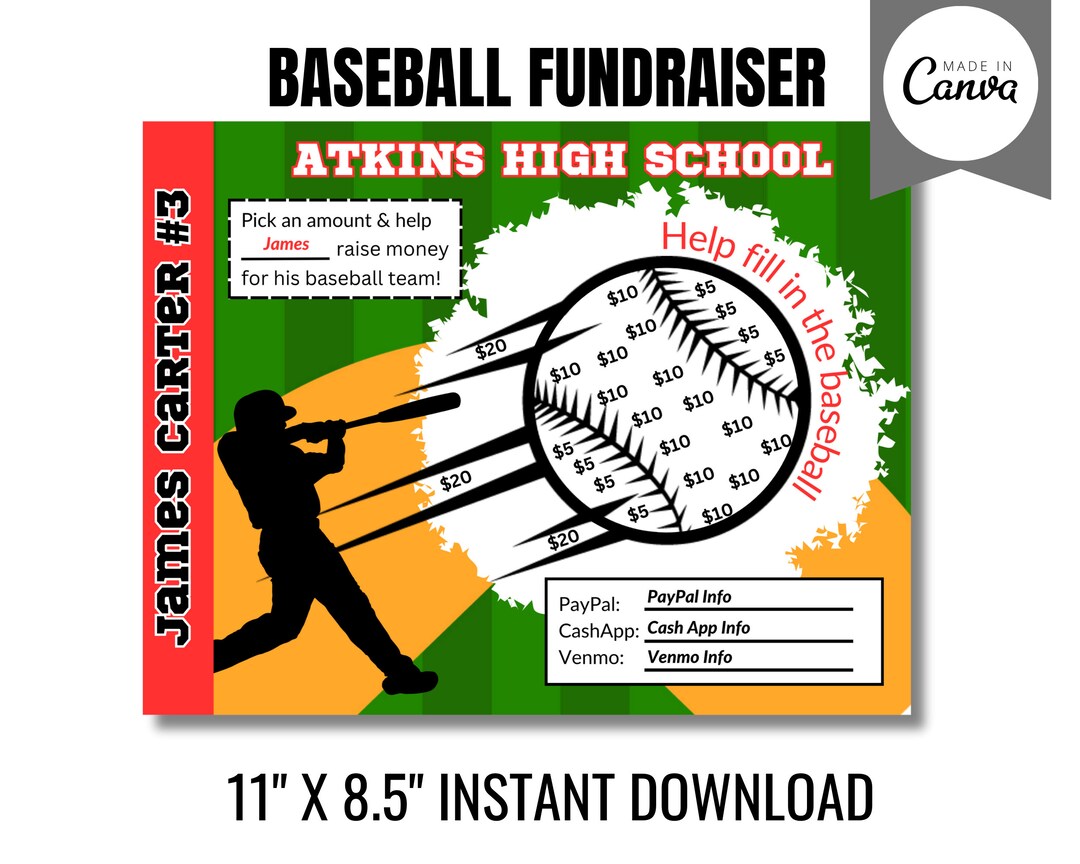 BASEBALL Fill in Fundraiser EDITABLE Baseball Fundraising Sheet AAU ...