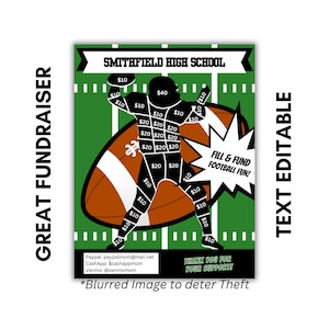 EDITABLE FOOTBALL Fill In Fundraiser Template | Football Fill & Fund Fundraiser Sheet |Pee Wee Football | Youth Football | Fill My Football