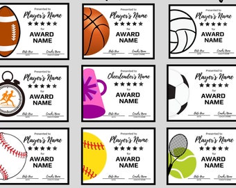 SPORTS Award Certificates BUNDLE |  Editable High School Awards | End of Year Awards | Participation Awards | MVP | Athletic Banquet