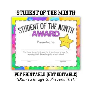 STUDENT of the MONTH Certificate - School Award Printable PDF | School Recognition Award | Colorful School Award | Super Star