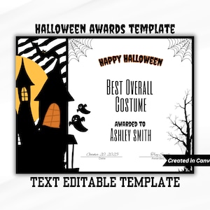 Halloween Costume Award Certificates Best Costume, Scariest, Most Creative Digital Download ...