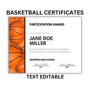 BASKETBALL Award Certificate Templates | MVP Award | Basketball Certificates for High School | AAU Basketball | Instant Download