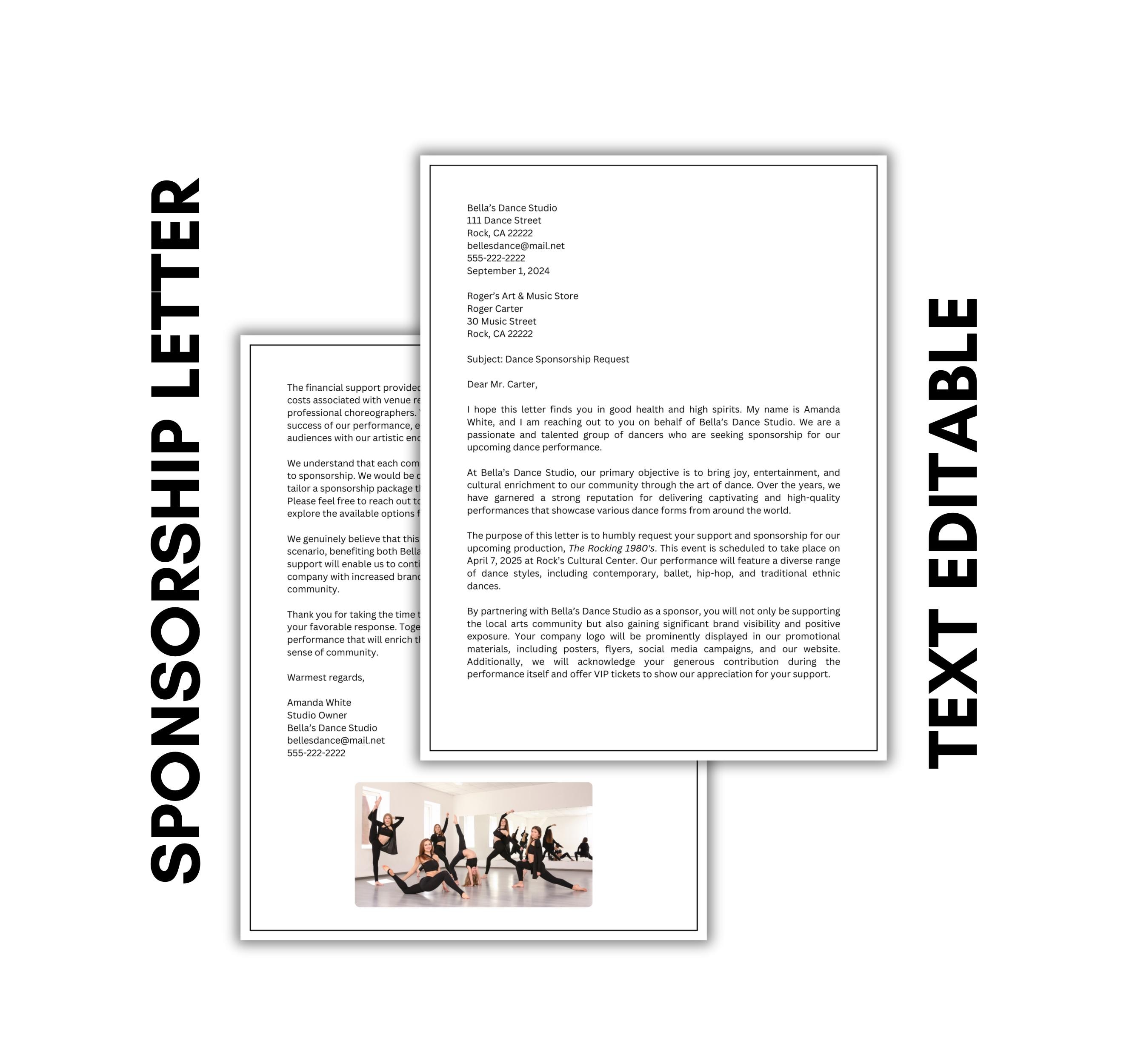 Dance Sponsorship Letter: Customize and Support the Art of Dance | Dance Sponsor | Dance Fundraising | Sponsorship Letter Template | Studio