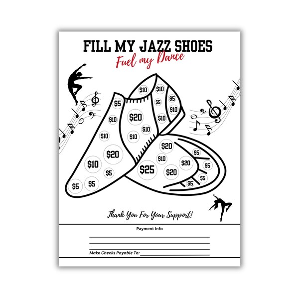 Fill My Jazz Shoes Fundraiser | Printable 8.5" x 11" | Color-In Donation Spots | Instant Download | Fun Fundraising | Dance  | Printable PDF