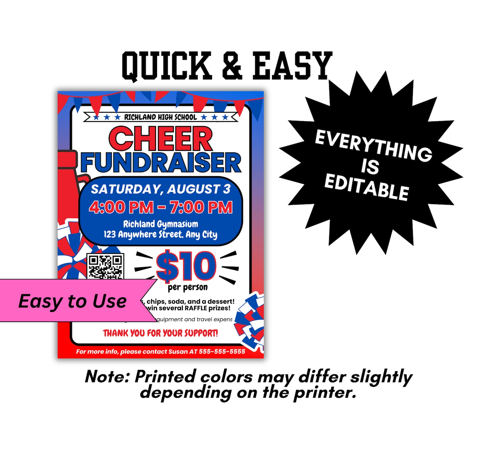 Cheer Fundraiser Editable Template, Fundraiser Even Flyer, Cheer Comp ...
