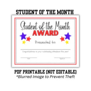 STUDENT of the MONTH Certificate - School Award Printable PDF | School Recognition Award | Colorful School Award | Super Star