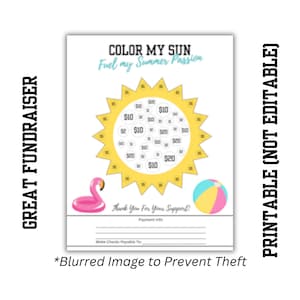 FILL MY SUN Summer Fundraiser | Printable 8.5&quot; x 11&quot; | Color-In Donation Spots | Instant Download | Fun Fundraising |Sports & Clubs