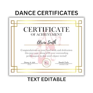 DANCE CERTIFICATES with your LOGO  | Best Overall Dancer, Top Tap Dancer, Jazz Dancer | First Year of Awards | Dance Studio
