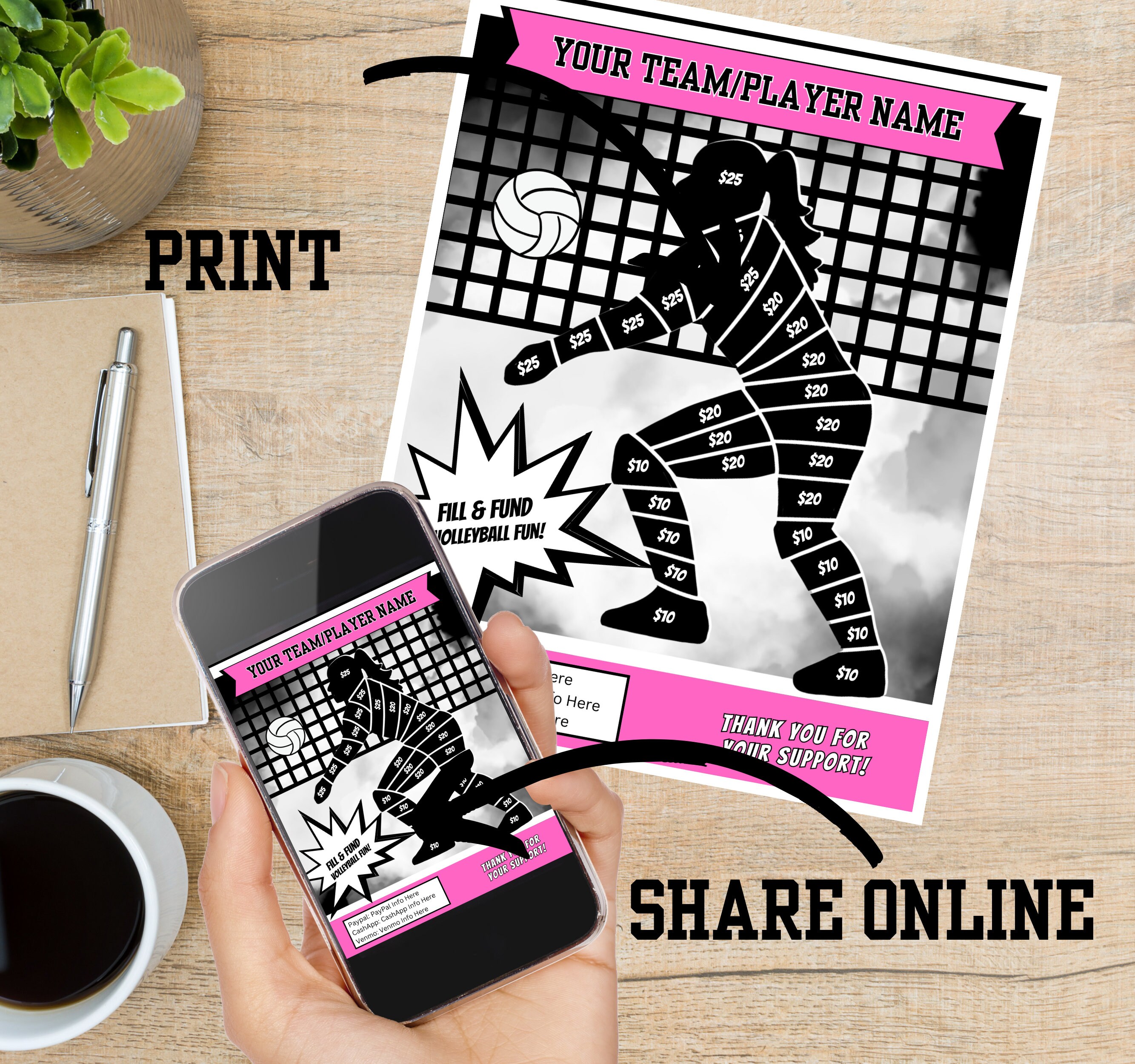 EDITABLE VOLLEYBALL Fill in Fundraiser Template | Volleyball Fill ...