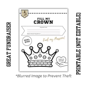 Fill My CROWN Fundraiser | High School Prom | Pageant | King | Queen | Printable 8.5" x 11" | Color-In Donation Spots | Instant Download |