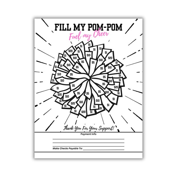 Cheer Fundraiser Printable | FILL MY Pom-Pom  | Cheer Comp | Cheerleading Competition | Pom Pom Fundraising | Sponsor My Cheerleader