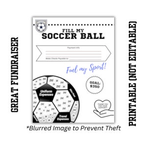 Fill My Soccer Ball Fundraiser | Printable | AAU Soccer Fundraiser |Elite Soccer Girl  Boy Fundraiser | Unisex Fundraising Sheet