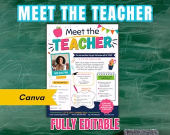 Meet the Teacher Flyer, Editable Canva Template, Back to School Printable, Classroom Introduction, Open House, Elementary Welcome Sheet