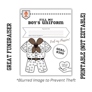 BOYS&#39; CLUBS Fundraiser: Fill My Uniform | Printable 8.5x11 Digital Download | Non-Editable Fundraising Tracker | Color-in Donation Spots