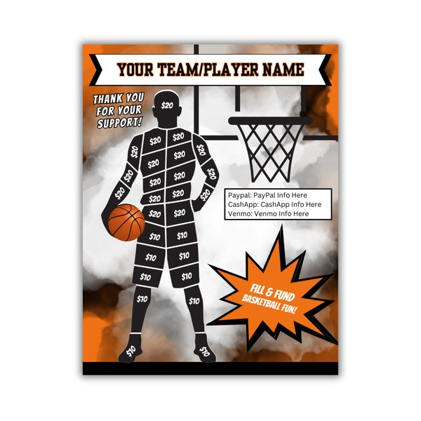 BASKETBALL FUNDRAISER Template | Fill My Basketball Player | Basketball Fill & Fund Flyer | AAU Basketball Fundraiser | Elite Basketball|