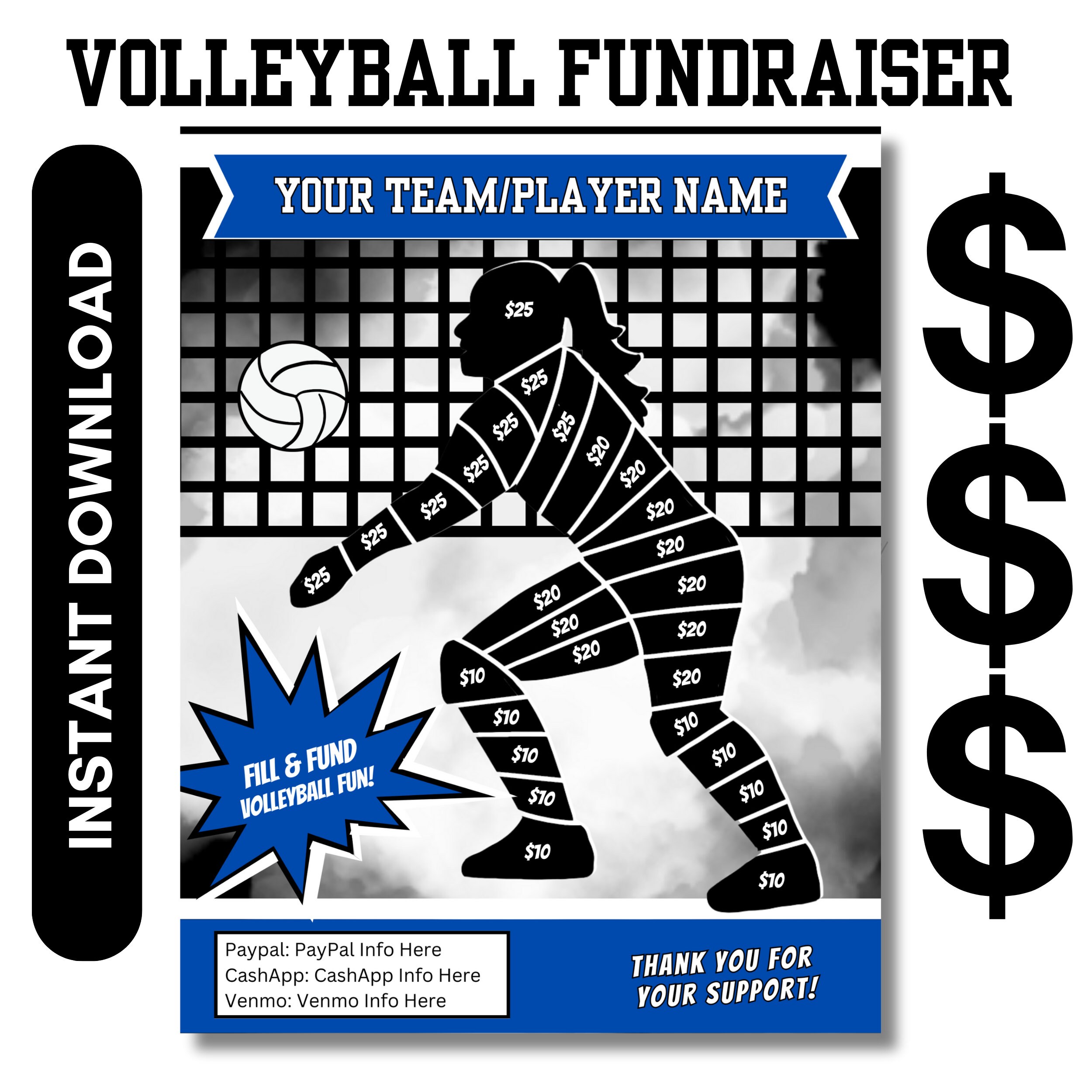 EDITABLE VOLLEYBALL Fill in Fundraiser Template Volleyball Fill & Fund
