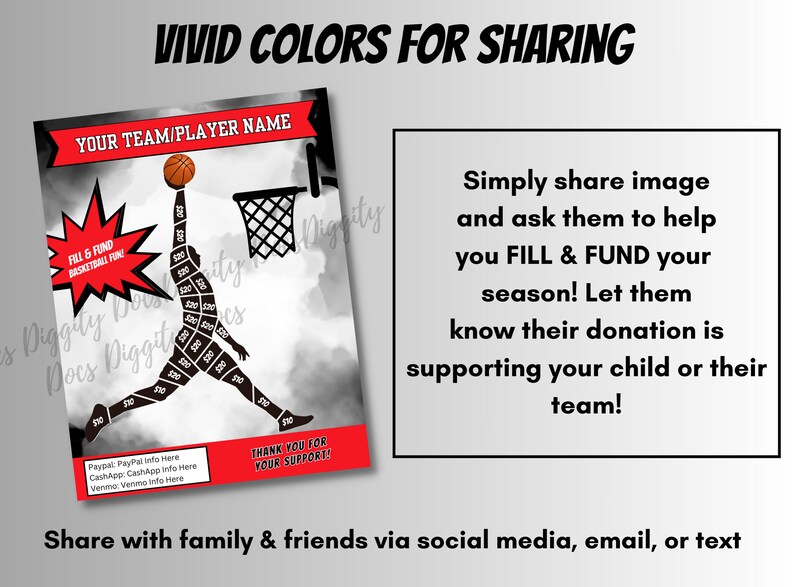 EDITABLE BASKETBALL Fill in Fundraiser Template Basketball Fill & Fund
