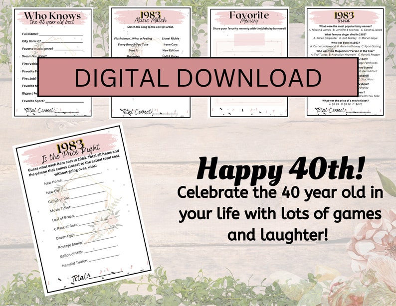 Floral Printable 40th Birthday Party Games Woman's 40th - Etsy