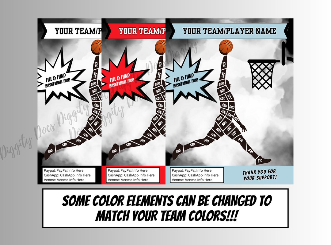 EDITABLE BASKETBALL Fill in Fundraiser Template Basketball Fill & Fund