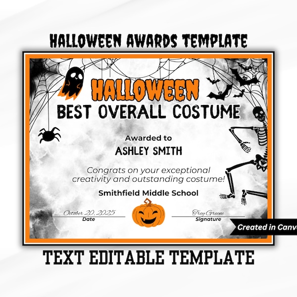 Halloween Costume Award Certificates - Best Costume, Scariest, Most Creative - Digital Download - Printable Halloween Certificates